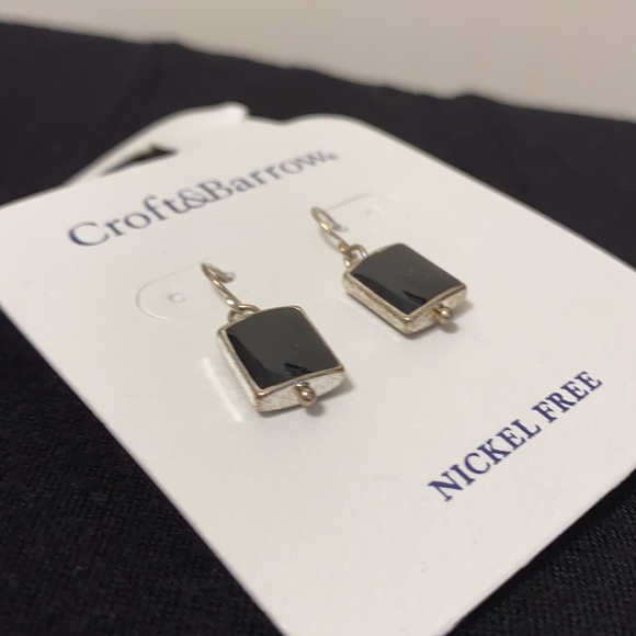 {Croft & Barrow} Black Square Drop Earrings - Nickel Free, New with Tags - Picture 2 of 6